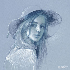 Dessin sur papier bleu